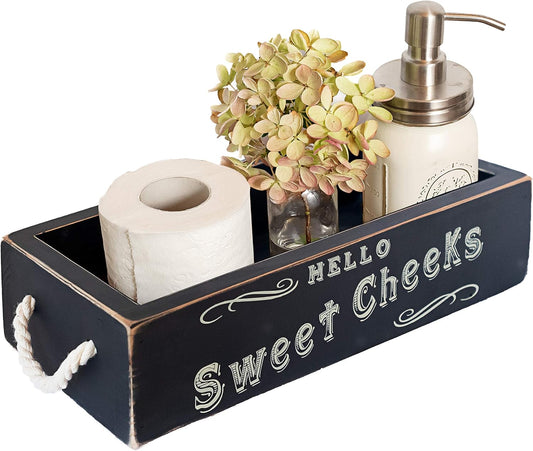 Hello Sweet Cheeks Bathroom Decor Box, One Box with Design on 2 Sides Farmhouse Bathroom Decor Toilet Organizer