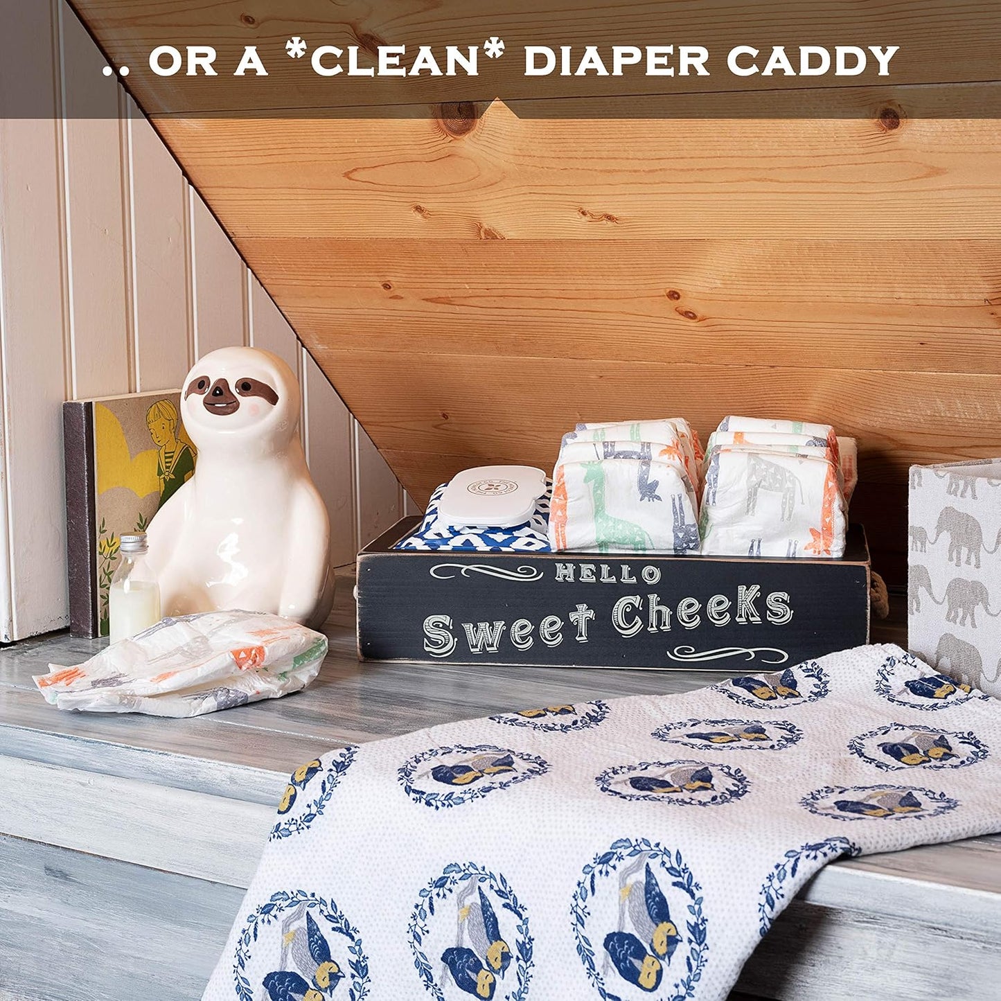 Hello Sweet Cheeks Bathroom Decor Box, One Box with Design on 2 Sides Farmhouse Bathroom Decor Toilet Organizer
