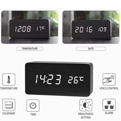 Wooden Digital Alarm Clock LED Table Clock with Temperature for Bedroom Office Desk Decorations