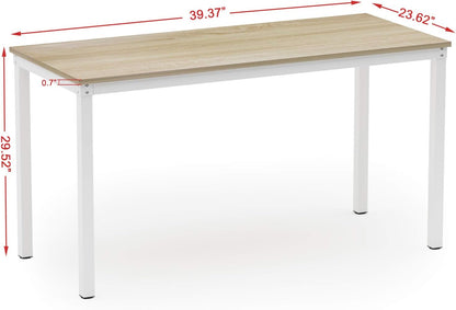 Computer Desk/Dining Table Office Desk Sturdy Writing Workstation for Home Office (39.37“, Beige + White Frame)