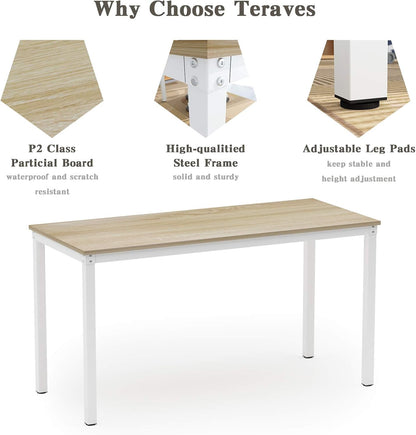 Computer Desk/Dining Table Office Desk Sturdy Writing Workstation for Home Office (39.37“, Beige + White Frame)