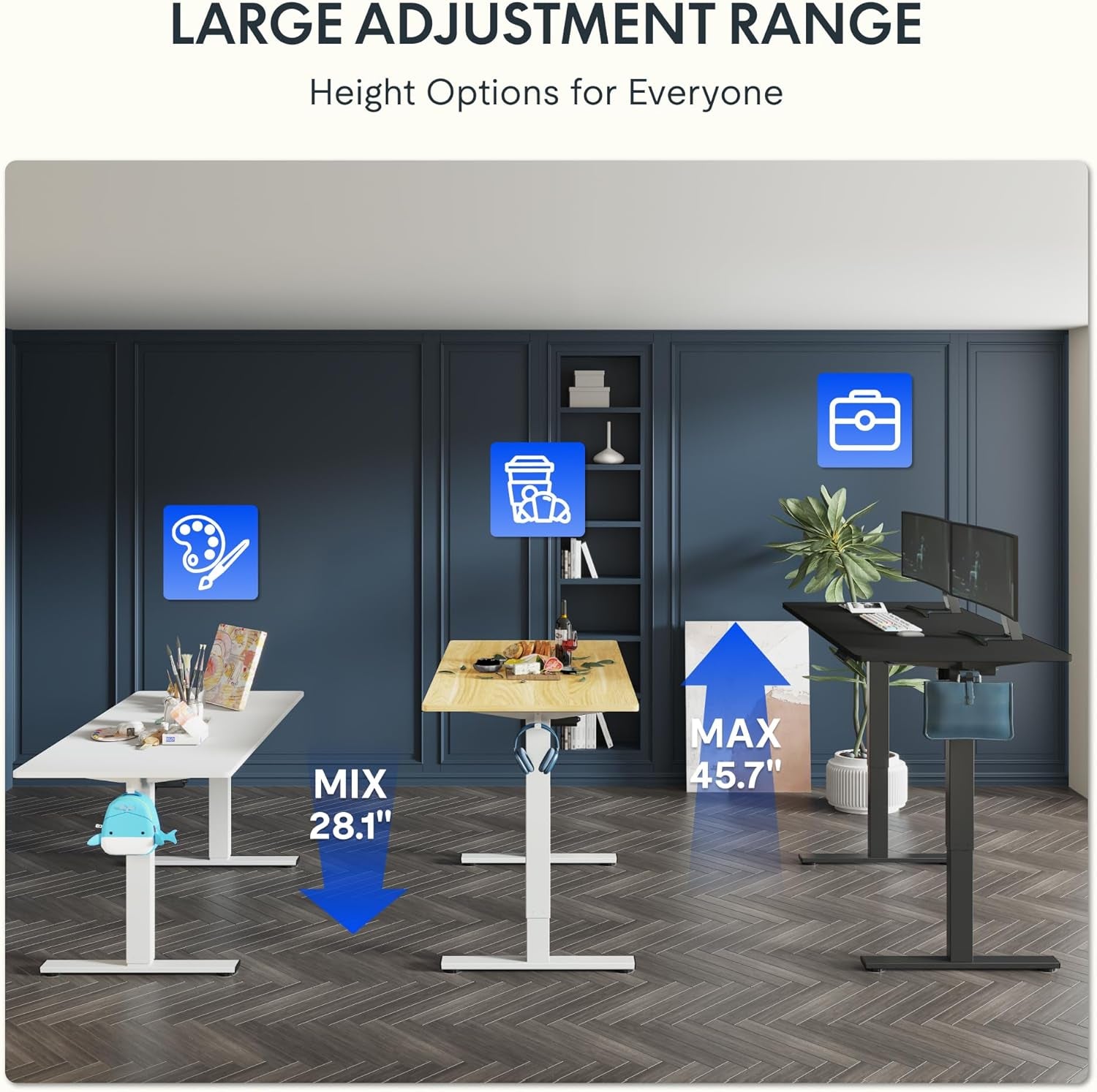 48"X24" One-Piece Electric Standing Desk, 1" Thick Seamless Desktop for Home Office, Study & Multi-Monitor Setup, White