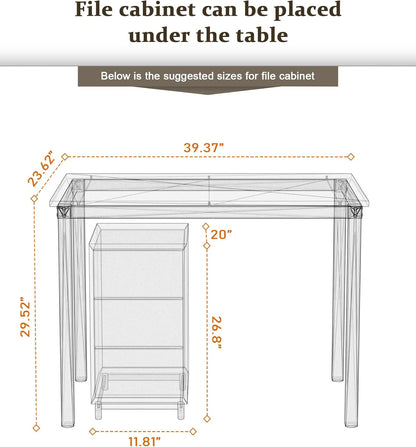Computer Desk/Dining Table Office Desk Sturdy Writing Workstation for Home Office (39.37“, Beige + White Frame)